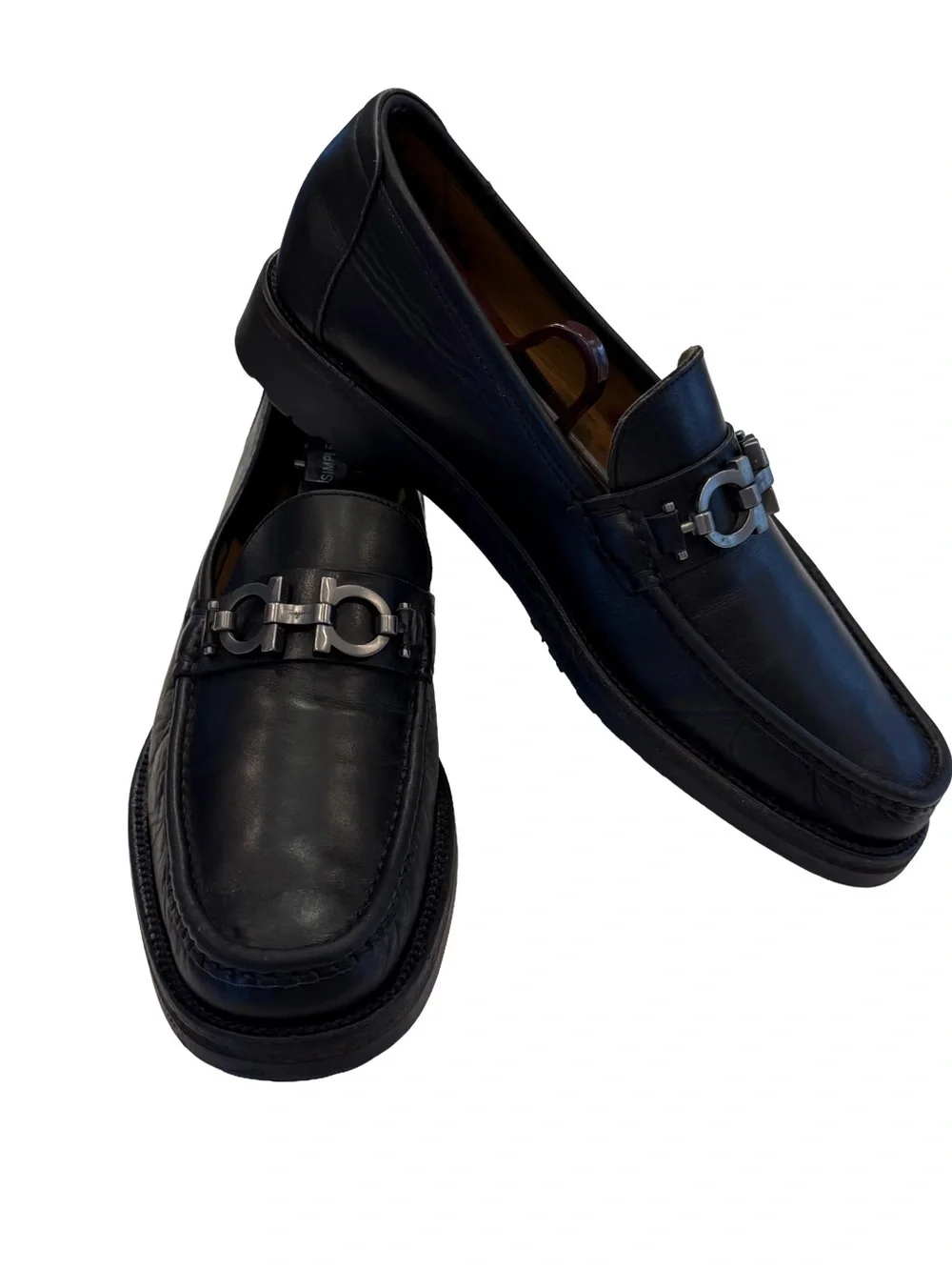 Salvatore Ferragamo Men’s David Gancini Bit Leather Loafers Black Sz 7D Wms 8.5